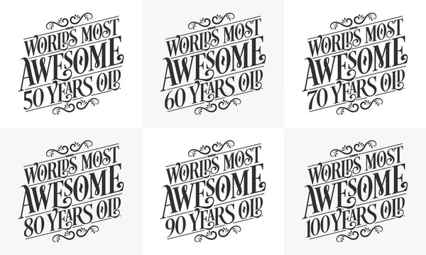 Typography Birthday Quote Design Bundle Set Calligraphy Birthday Lettering Worlds — Stockový vektor