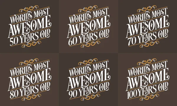 Typography Birthday Quote Design Bundle Set Calligraphy Birthday Lettering Worlds — Stockový vektor