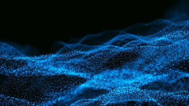 Gelecekteki nokta dalgası. Parçacıkların soyut dijital dalgası. Teknoloji geçmişi. Üç Boyut