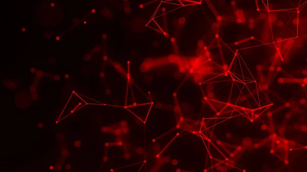 Dark background. Red abstract space with connecting dots and lines. 3D rendering. — стоковое фото