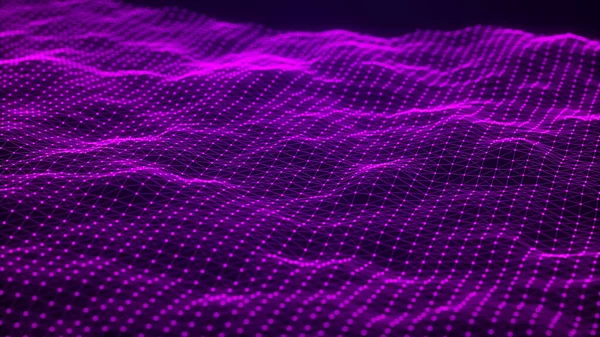 抽象未来波 3Dレンダリング デジタル背景 ネットワーク接続ポイントとライン — ストック写真
