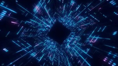 Soyut dijital arkaplan. Veri akışı bilgisi. Dijital iletişim kavramı. Büyük veri görselleştirmesi. 3 boyutlu görüntüleme. 4k animasyon.