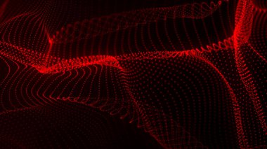 Karanlık arka planda gelecekteki noktalar. Renkli müzik dalgası. Büyük veri dijital kodu. Teknoloji mi yoksa Bilim Sancağı mı? 3B görüntüleme