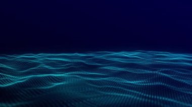 Büyük Data görselleştirme. Veri teknolojisi çizimi. Soyut dijital parçacık dalgası. Fütürist noktalı dalga. 3 boyutlu görüntüleme. 4k animasyon.