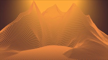 Soyut dijital manzara. Kablo çerçeveli peyzaj. 3d fütüristik vektör çizimi.