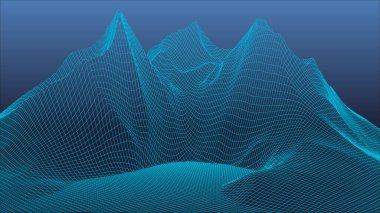 Soyut dijital manzara. Kablo çerçeveli peyzaj. 3d fütüristik vektör çizimi.