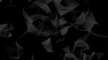 Siyah ve beyaz çokgen uzay. Bağlantı noktaları ve çizgi yapısı. Dijital arka plan. Üçgen fütüristik iş duvar kâğıdı. 3D görüntüleme. 4k animasyon
