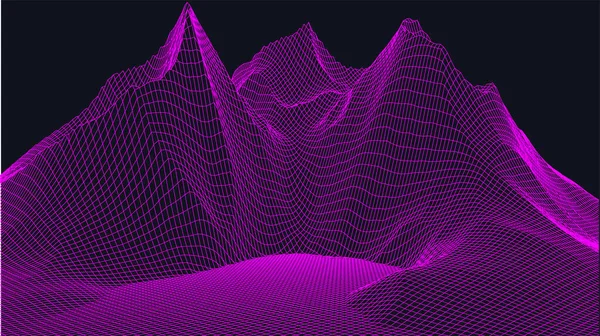 抽象的なデジタル風景 ワイヤーフレームの風景の背景 3D未来的なベクトル図 — ストックベクタ