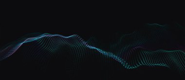 Parçacıkların soyut dijital dalgası. Gelecekçi nokta dalgası. Teknoloji arka plan vektörü. 3d.