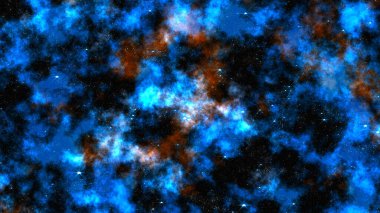 Dış uzayda parlayan Samanyolu Galaksisi 'ne doğru kusursuz bir galaksi keşfi. Nebula, bulutlar ve yıldızlar. Moleküler gaz bulutları ile siyah uzay boşluğu. 3d