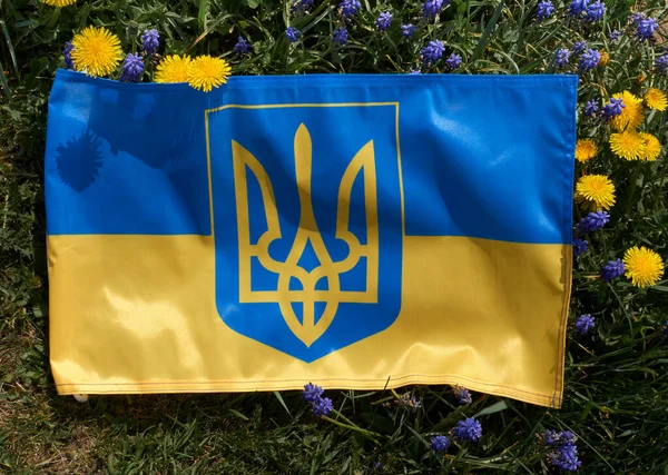 Ukraińska Żółto Niebieska Flaga Wspiera Ukrainę Nie Wojny Powstrzymaj Rosję — Zdjęcie stockowe
