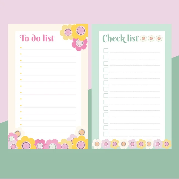 Check List Cute Vector Illustration Yellow Pink Flowers Ideal Taking — Stock Vector