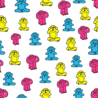 Beyaz arka planda renksiz maymunlar. Vektör illüstrasyonu hediye paketi, çocuk yatağı, durağan, ambalaj tasarımı projeleri için harika 