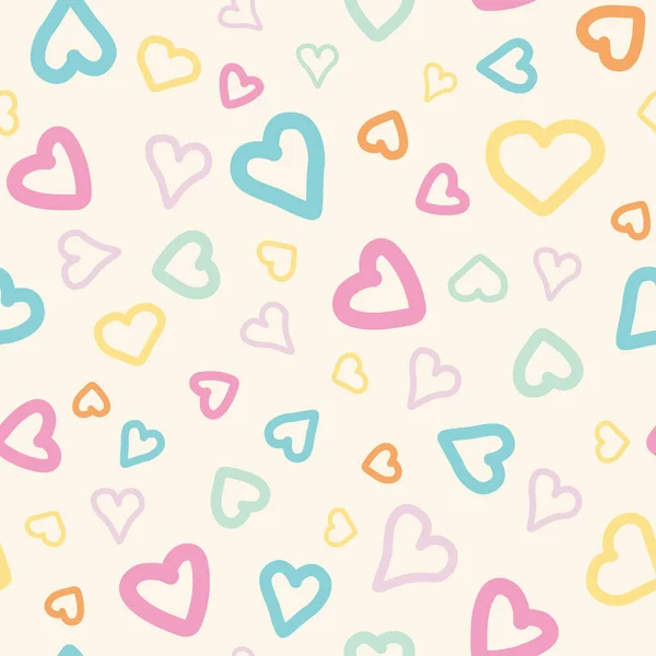 Seamless Pattern Colorful Pastel Hearts Beige Background Vector Illustration Ideal — Stockvector