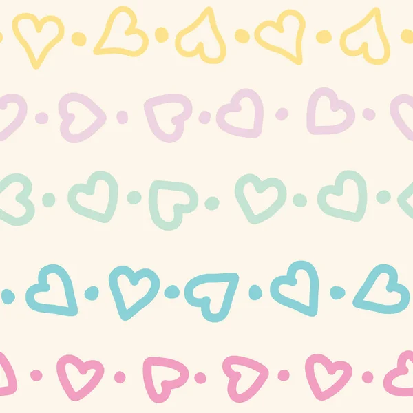 Seamless Pattern Colorful Pastel Hearts Dots Beige Background Vector Illustration — Stockvector