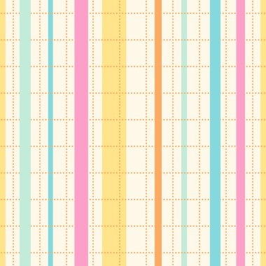 Vector geometric seamless pattern, with plaid colorful stripes, over cream background. Ideal for prints, home and bedroom decoration
