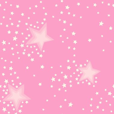 Cute vector geometric seamless pattern, with cream stars, over pink background. Ideal for bedroom decoration, prints, party theme with pastel colors for kids.
