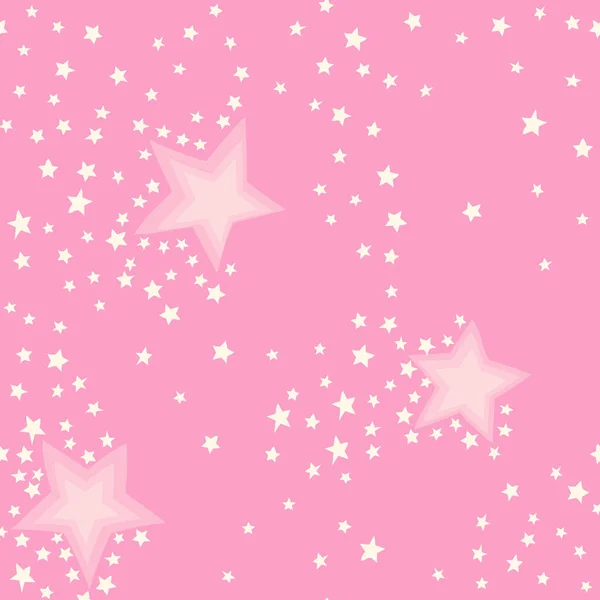 Cute Vector Geometric Seamless Pattern Cream Stars Pink Background Ideal — Stock Vector
