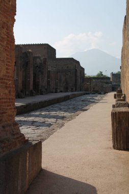 Pompei 'nin antik arkeolojik kazılarında bulunan pek çok ev ve tapınaktan birinin antik mimarisi.