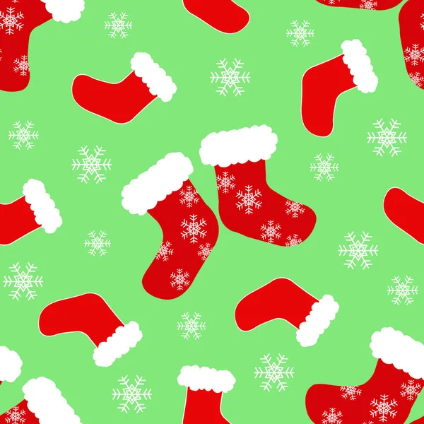 Rode Sok Met Witte Sneeuwvlok Illustratie Naadloos Patroon Groene Kleur — Stockfoto