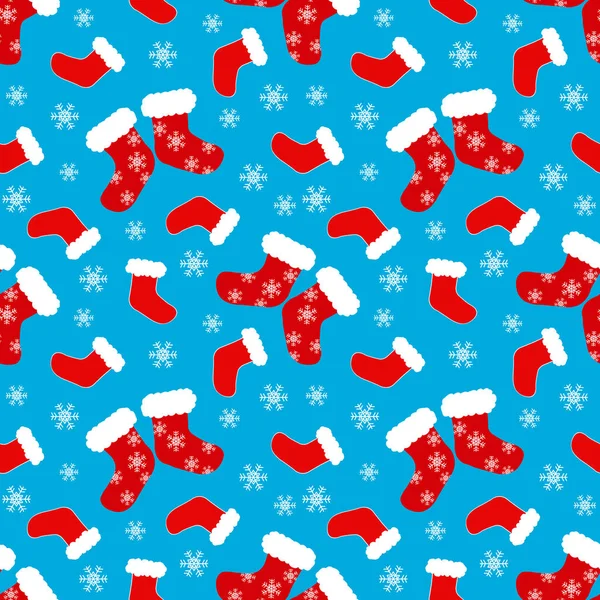 Rode Sok Met Witte Sneeuwvlok Illustratie Naadloos Patroon Blauwe Kleur — Stockfoto