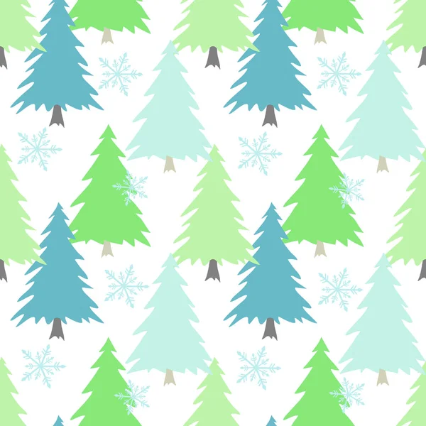Yeşil Mavi Noel Çam Ağacı Kar Tanesi Vektörünün Pürüzsüz Deseni — Stok Vektör