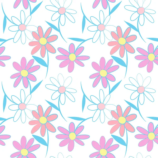 White Pink Daisy Petal Flower Blossom Vector Seamless Pattern Abstract — Vettoriale Stock