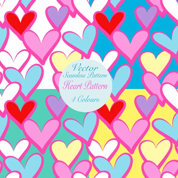 Colorful Hearts Vector Seamless Pattern White Blue Green Yellow Background — Stock Vector