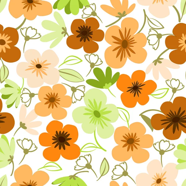 Orang Brown Daisy Petal Spring Flower Blossom Vector Seamless Pattern — Stock Vector
