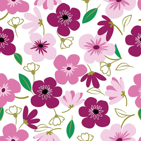 Púrpura Rosa Margarita Pétalo Primavera Flor Flor Vector Patrón Sin — Archivo Imágenes Vectoriales