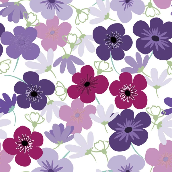 Purple Violet Daisy Petal Spring Flower Blossom Vector Seamless Pattern — Vettoriale Stock