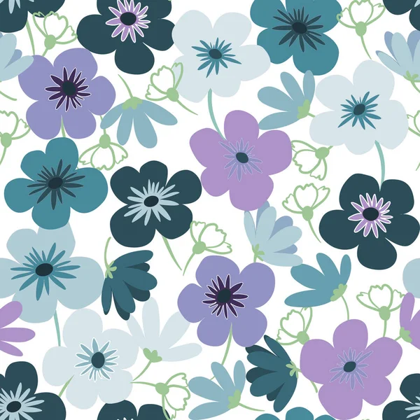 Purple Blue Daisy Petal Spring Flower Blossom Vector Seamless Pattern — Image vectorielle