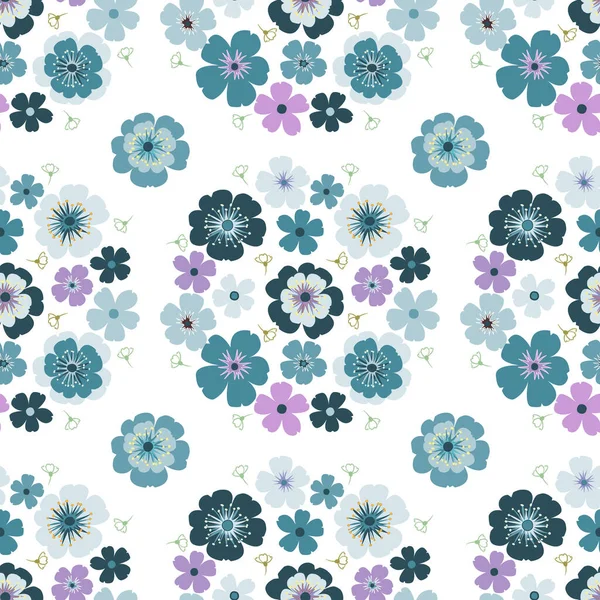 Pastel Blue Daisy Petal Spring Flower Blossom Vector Seamless Pattern — Stock Vector