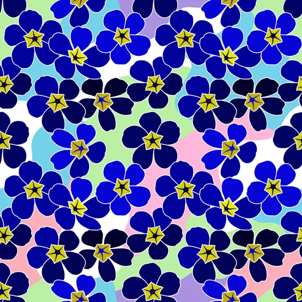 蓝色菊花春花的矢量无缝图案 图片说明服装面料印花 纸包装的彩色背景抽象植物图 — 图库矢量图片