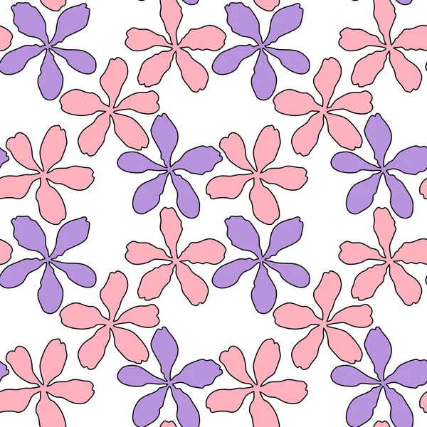 Vector Seamless Pattern Pink Violet Petal Spring Flower Blossom Illustration — Vettoriale Stock