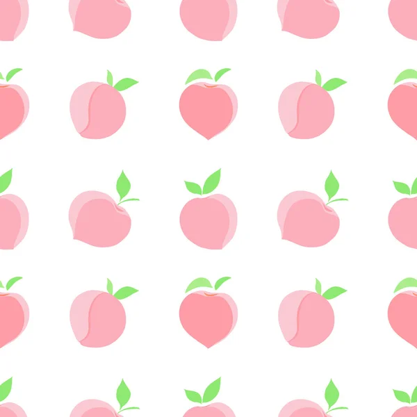 Vector Seamless Pattern Pastel Pink Peach Fruit Leaves Sweet Color — Stockvektor