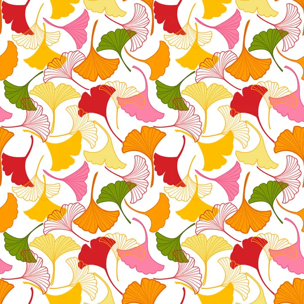 Векторный Бесшовный Узор Желтыми Розовыми Листьями Гинкго Падает Иллюстрация Абстракция — стоковый вектор