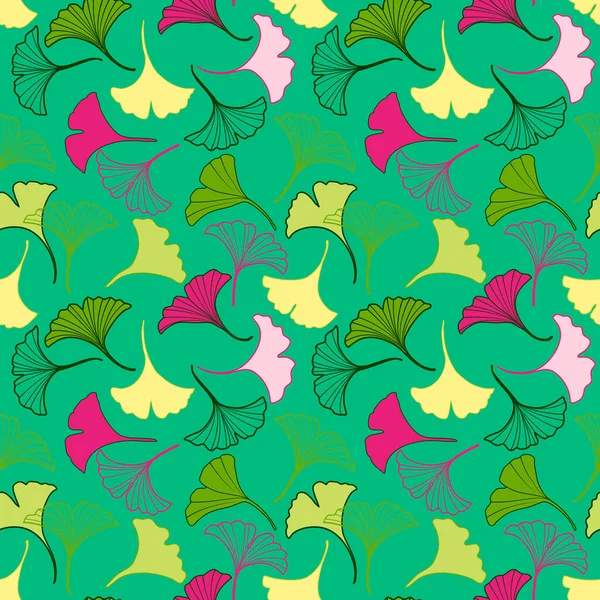 Vector Seamless Pattern Yellow Pink Ginkgo Leaves Falling Illustration Abstract — Vetor de Stock