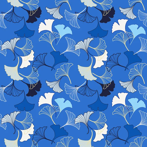 Vector Seamless Pattern Blue White Ginkgo Leaves Falling Illustration Abstract — 图库矢量图片