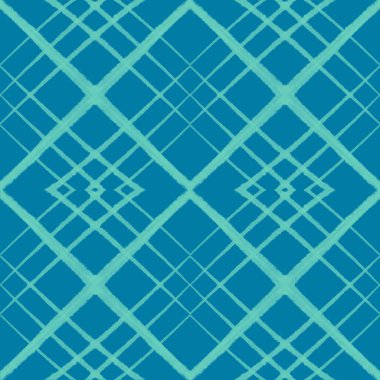 Illustration seamless patterns drawing of green diagonal plaid repeat pattern with rough blush, on blue background for fashion fabric textiles, clothing, wallpaper, paper wrapping  