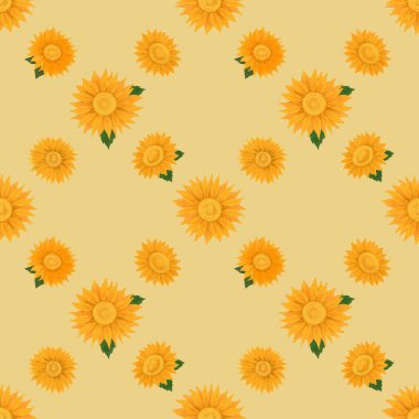 Illustration seamless patterns drawing of yellow petal sunflower blooming, diagonal plaid repeat pattern arranged on yellow background for fashion fabric textiles, wallpaper, paper wrapping