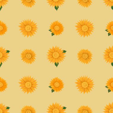 Illustration seamless patterns drawing of yellow petal sunflower blooming, geometry plaid repeat pattern arranged on yellow background for fashion fabric textiles, wallpaper, paper wrapping