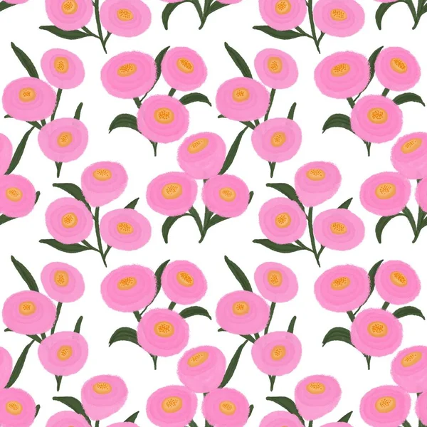Illustration Seamless Pattern Pink Petal Abstract Flower Blossom White Background — Stok fotoğraf
