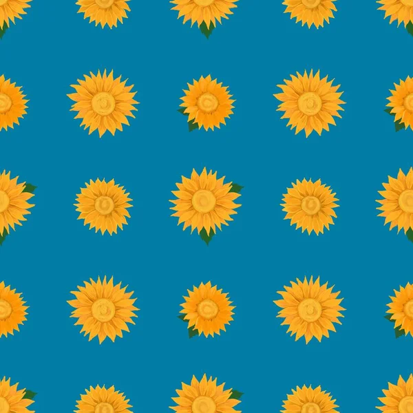 Illustration Seamless Patterns Drawing Yellow Petal Sunflower Blooming Geometry Plaid — Fotografia de Stock