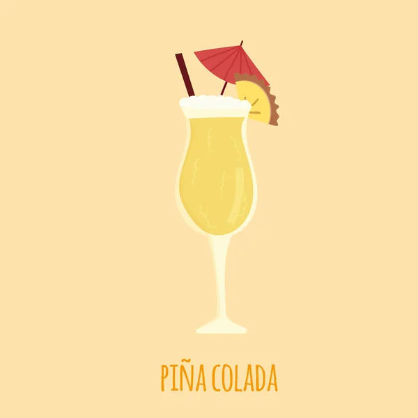 Handgezeichnete Zeichentrickvektorillustration eines alkoholischen tropischen Cocktails von Pina Colada. Strandurlaubskonzept. Isoliert auf Weiß. — Stockvektor