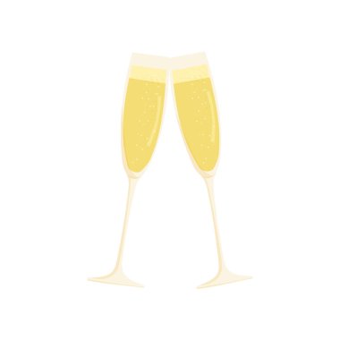 İki şampanya kadehinin el çizimi karikatür çizimi çizimi. Kutlama, parti, kazanmak. Beyazda izole edilmiş.