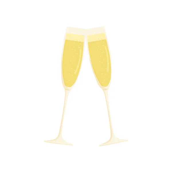 Desenho à mão desenho animado ilustração vetorial de dois copos de champanhe. Celebração, festa, vitória. Isolado em branco. — Vetor de Stock