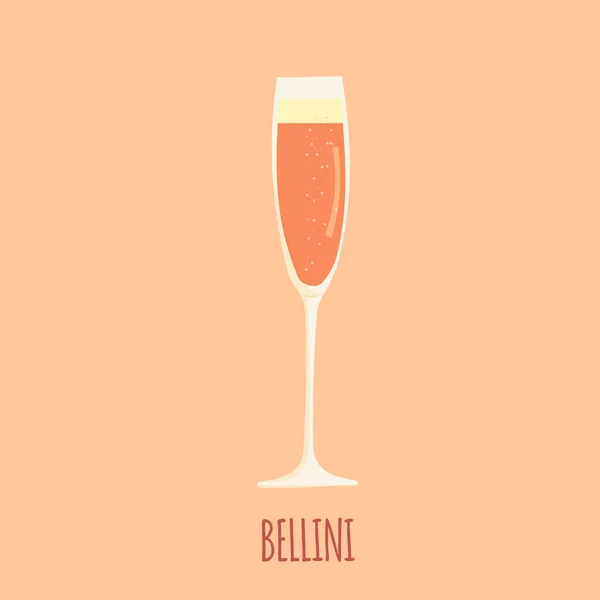 Handgezeichnete Zeichentrickvektorillustration des alkoholischen Sommercocktails von Bellini. Mischung aus Champagner oder Prosecco und Pfirsichnektar. Isoliert auf Weiß. — Stockvektor