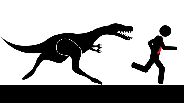 Dinozor koşan adam — Stok Vektör