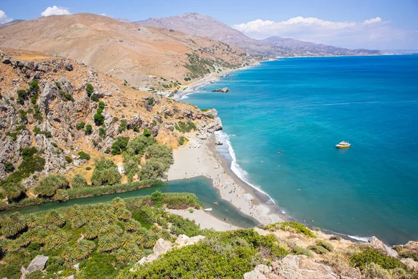Malownicza Plaża Preveli Krecie Grecja Europa Słoneczny Letni Dzień Błękitne Obrazy Stockowe bez tantiem